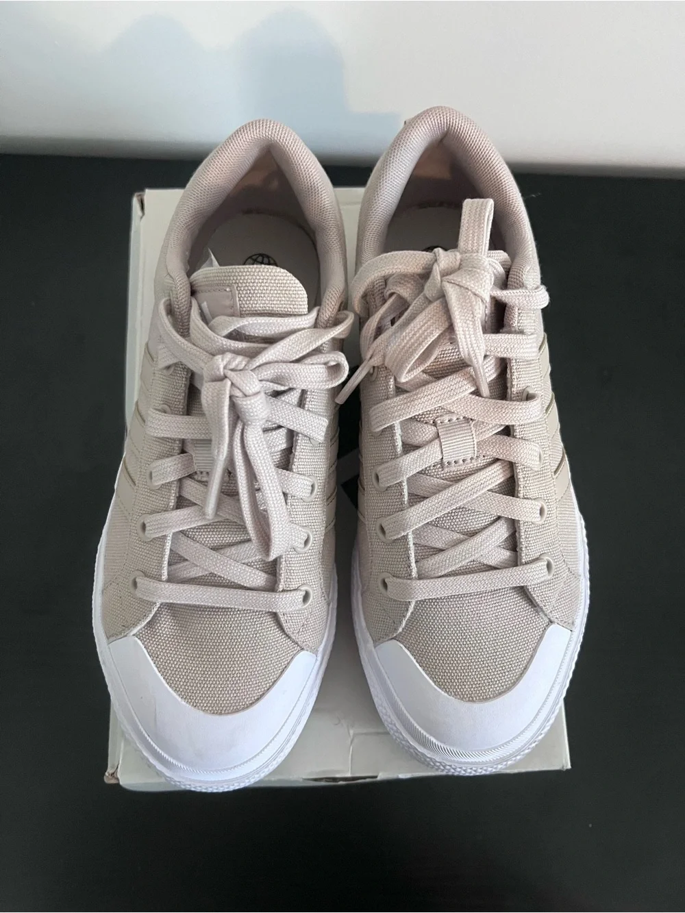 adidas Platform Canvas Sneakers in Light Beige and White
